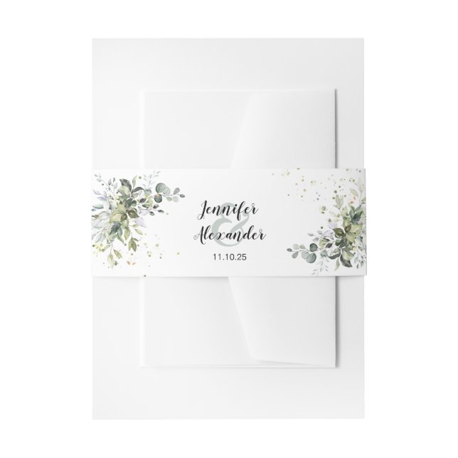 Greenery wedding invitation belly band (Front Example)