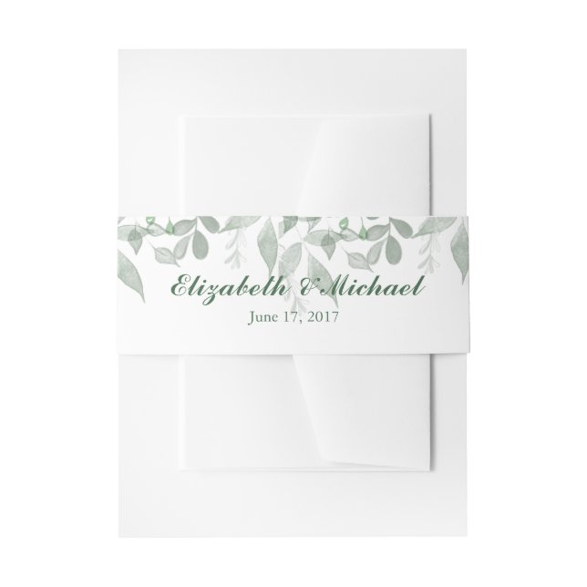 Greenery Wedding Invitation Belly Band Template (Front Example)