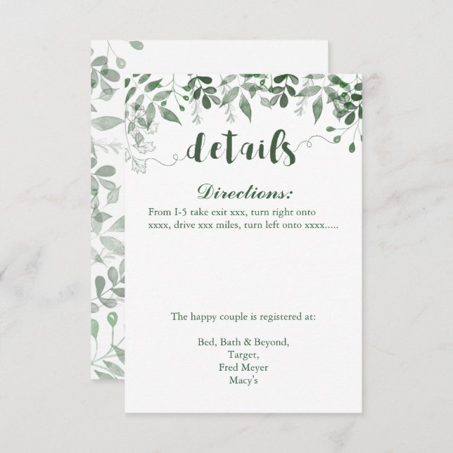 Greenery Wedding Invitation Details Template (Front/Back)