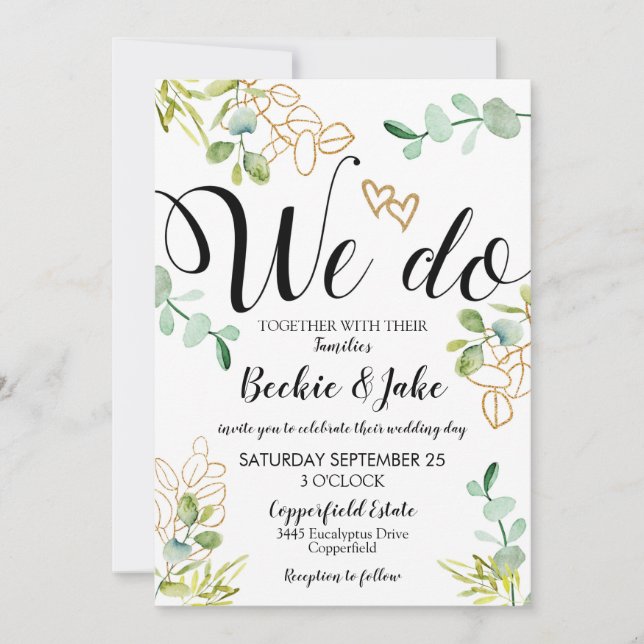 Greenery Wedding Invitation Eucalyptus We do (Front)