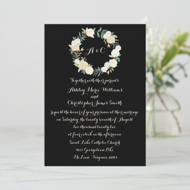 Greenery Wedding Invitation Gold Floral Elegant (Standing Front)