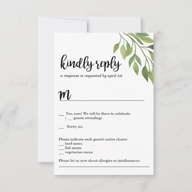 Greenery wedding invitation RSVP card botanical (Front)
