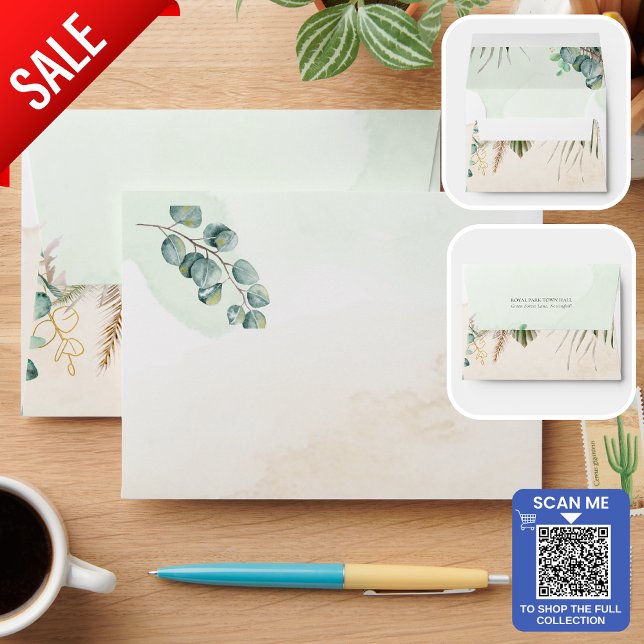  Greenery Wedding Invitation RSVP Reception Return Envelope (View the full collection for matching invitations, seating charts, signs and more.)