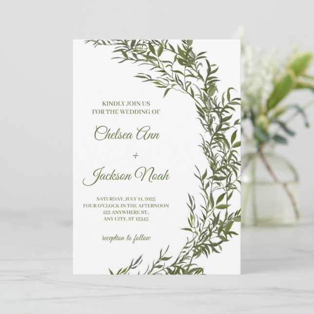 Greenery Wedding Invitation, Wedding Invitation (Standing Front)