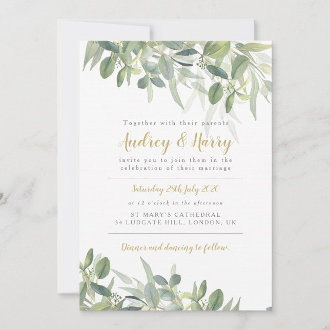 Greenery Wedding Invitation with eucalyptus (Front)