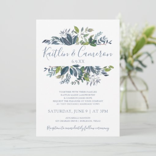 Greenery Wedding Invitations - Dusty Blue & Green | Zazzle