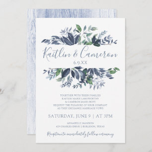 Greenery Wedding Invitations - Dusty Blue & Green