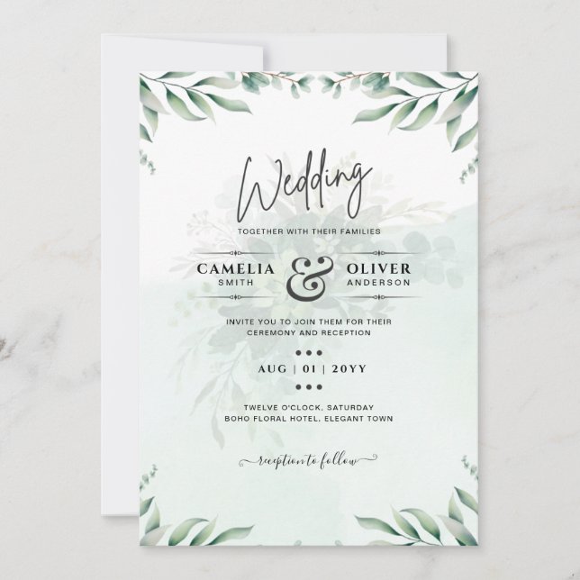 Greenery Wedding Invitations Website RSVP QR CODE (Front)
