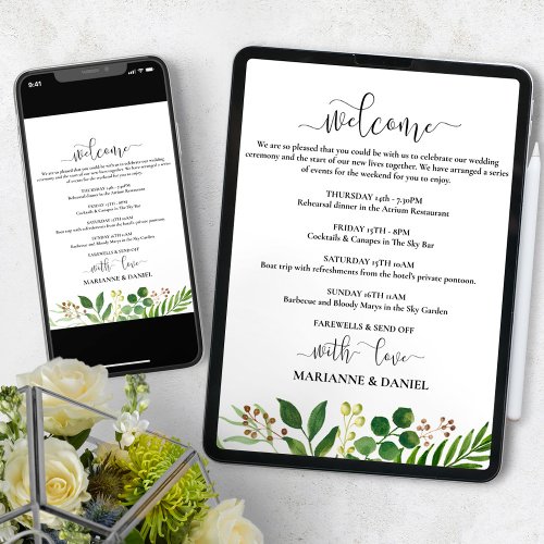Greenery Wedding Itinerary Digital Agenda Announcement