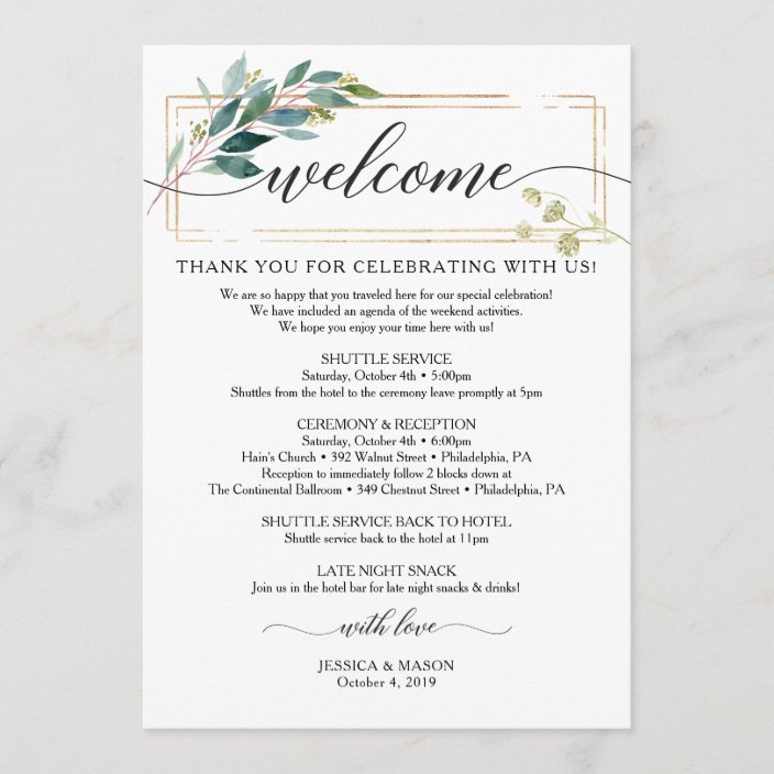 Greenery Wedding Itinerary Wedding Welcome Program Zazzle Com