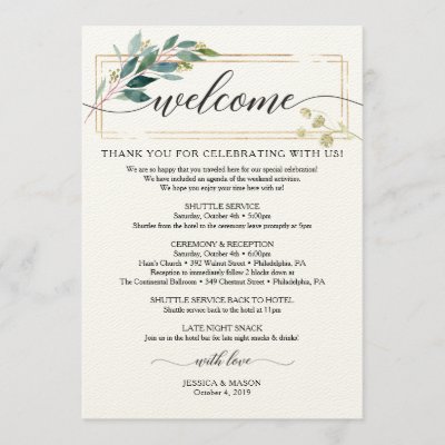 Greenery Wedding Itinerary - Wedding Welcome Program