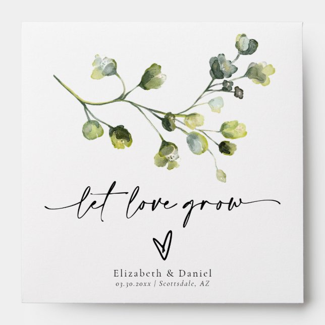 Greenery Wedding Let Love Grow Garden Seed Packet Envelope (Front)