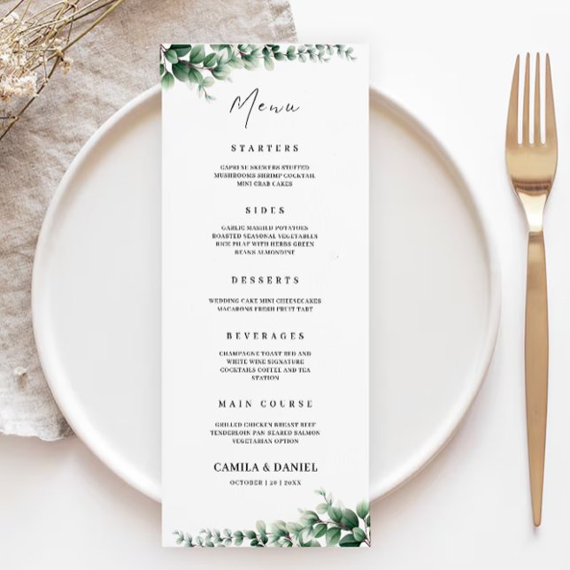 Greenery Wedding Menu Cards Template (Greenery Wedding Menu Cards Template)