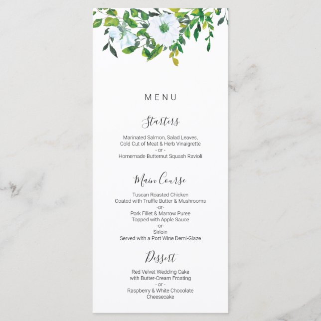 Greenery Wedding Menu, Woodland Menu (Front)