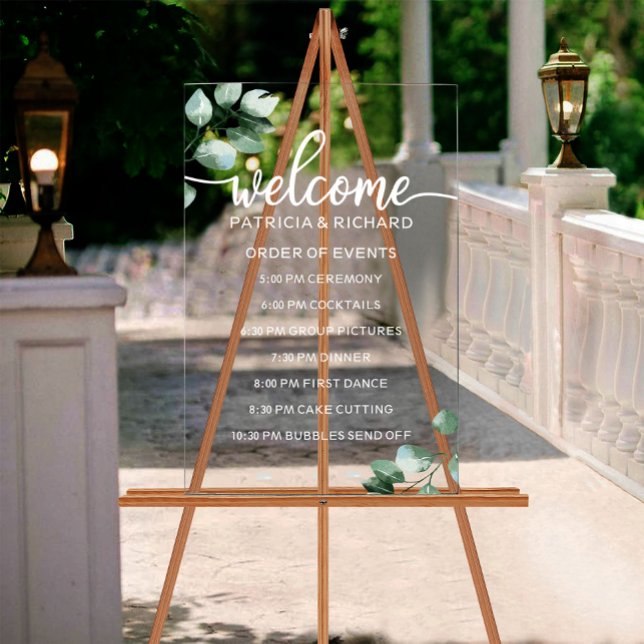 Greenery Wedding Order of Events Acrylic Sign (Creator Uploaded)