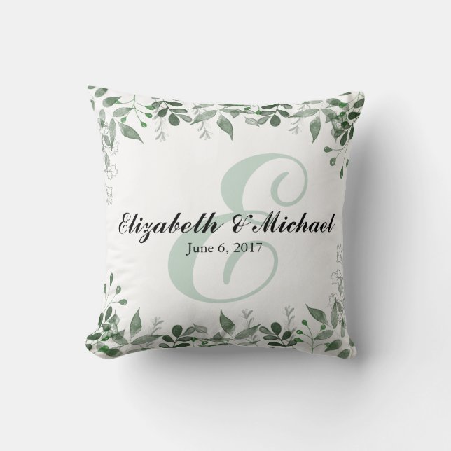 Greenery Wedding Personalized Throw Pillow (Front)