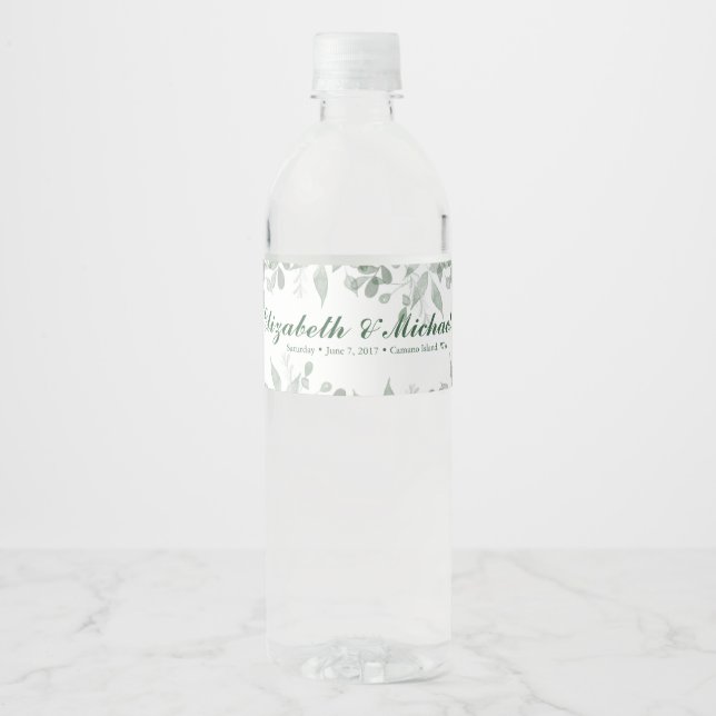 Greenery Wedding Personalized Water bottle Label (Front)