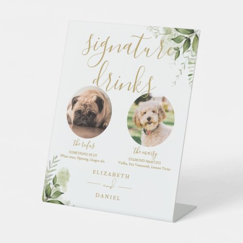 Greenery Wedding Pet Dog Gold Signature Drinks Pedestal Sign