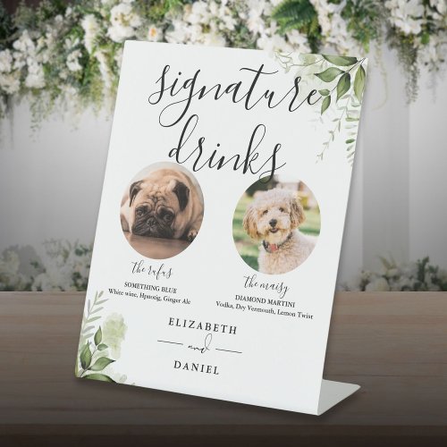 Greenery Wedding Pet Dog Signature Drinks Pedestal Sign