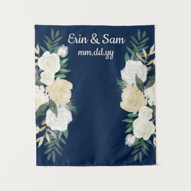 Greenery Wedding Photo Booth Backdrop Navy Blue (Front)