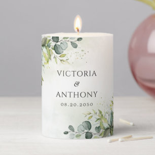 Greenery Wedding Pillar Candle