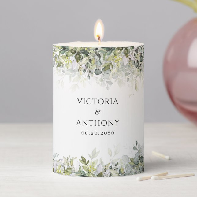 Greenery Wedding Pillar Candle (In Situ)