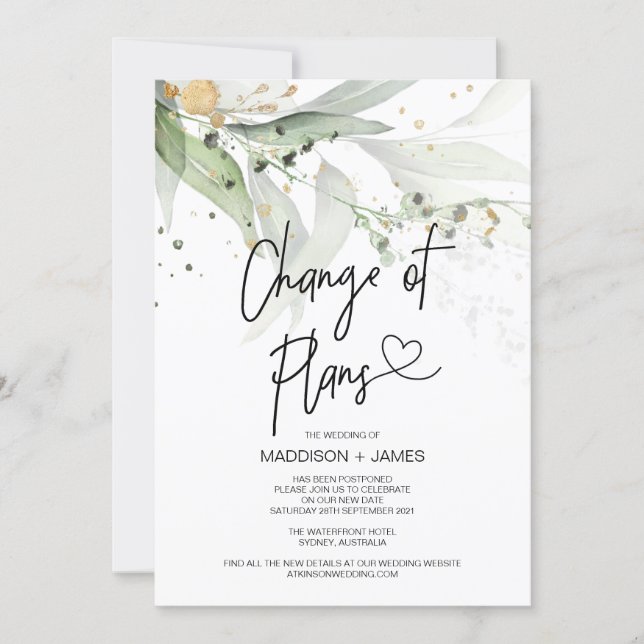 Greenery Wedding Postponed Notes Change of Plans Invitation (Front)