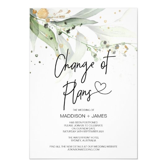 Greenery Wedding Postponed Notes Change of Plans Invitation