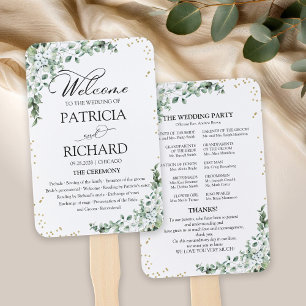 Greenery Wedding Program Eucalyptus Watercolor Hand Fan