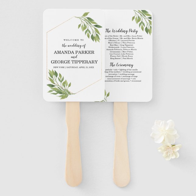 Greenery wedding program fan (Front and Back)