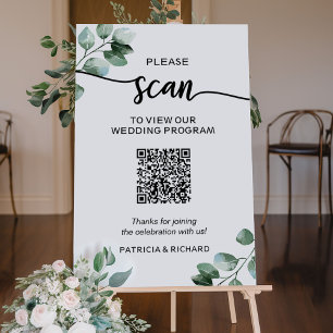 Greenery  Wedding Program QR code Foam Board