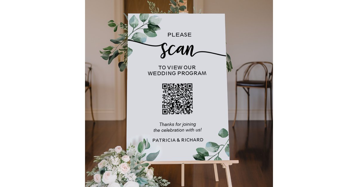 Greenery Wedding Program QR code Foam Board | Zazzle