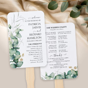 Greenery Wedding Program Watercolor Eucalyptus Hand Fan