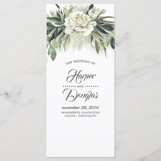 Greenery Wedding Programs | Menu (Front)