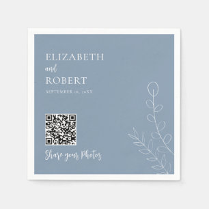 Greenery Wedding QR Share Your Photos Dusty Blue Napkins