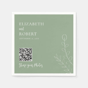 Greenery Wedding QR Share Your Photos Sage Green Napkins