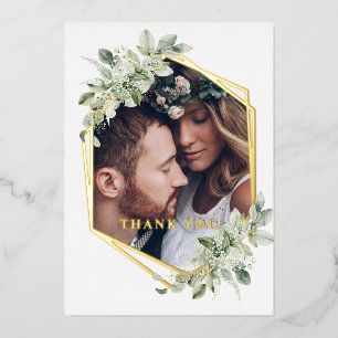 Greenery Wedding Real Gold Foil Thank You Card