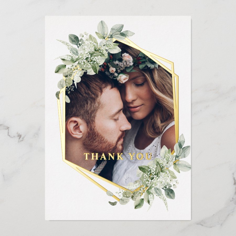 Greenery Wedding Real Gold Foil Thank You Card
