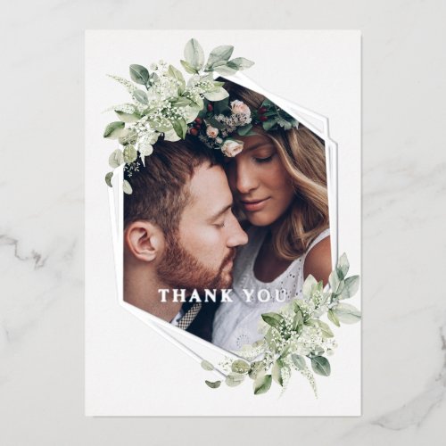 Greenery Wedding Real Silver Foil Thank You Card