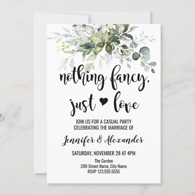 Greenery wedding reception invitation (Front)