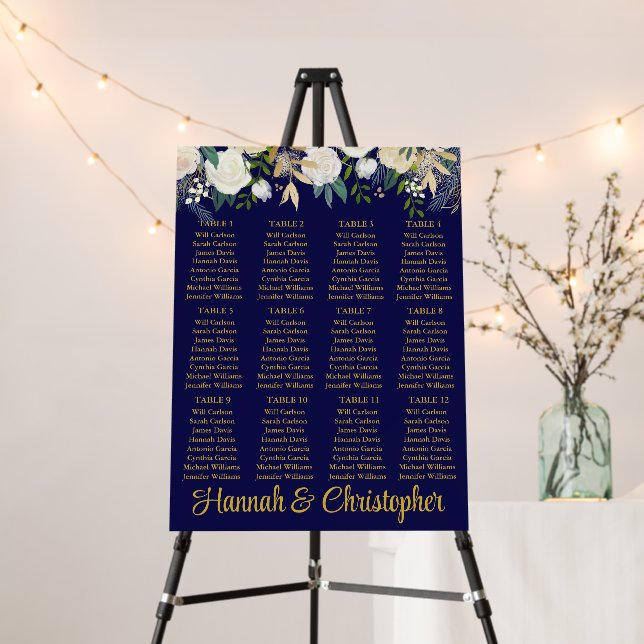 Greenery Wedding Reception Navy Blue Seating Plan Foam Board (In Situ (Stand))