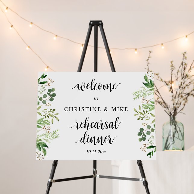Greenery Wedding Rehearsal Dinner Welcome  Foam Bo Foam Board (In Situ (Stand))