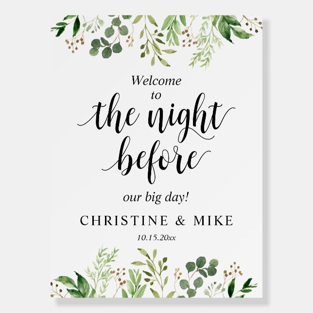 Greenery Wedding Rehearsal Dinner Welcome Foam Board (Front)