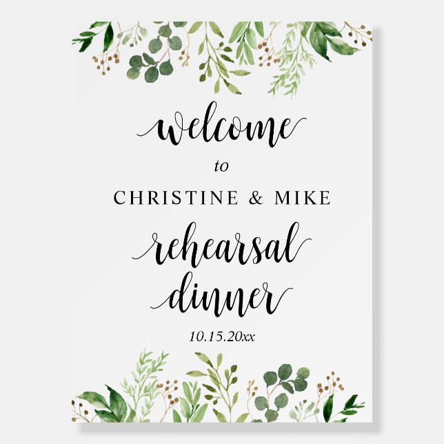 Greenery Wedding Rehearsal Dinner Welcome  Foam Board (Front)
