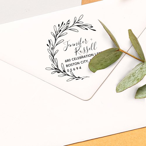 Greenery Wedding Return Address Self_inking Stamp