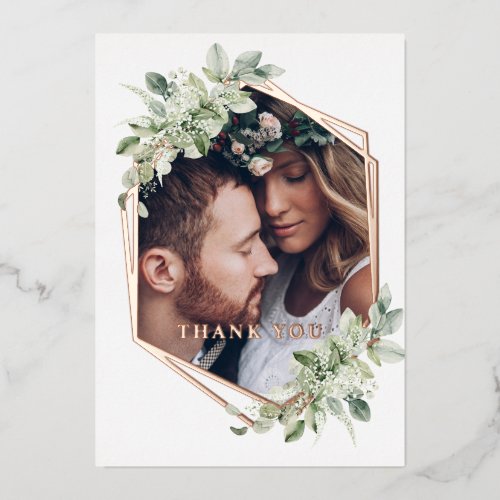 Greenery Wedding Rose Gold Foil Thank You Card