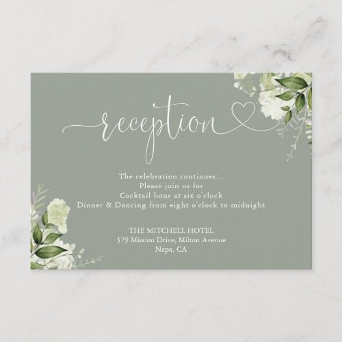 Greenery Wedding Sage Green Heart Script Reception Enclosure Card