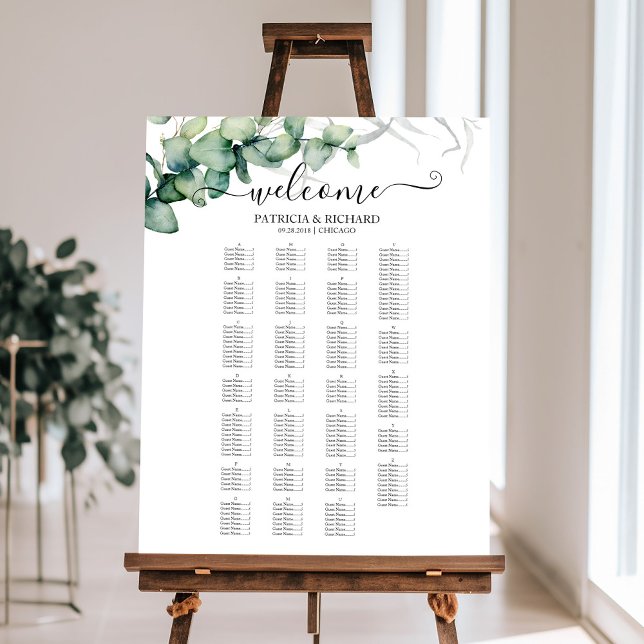 Greenery Wedding Seating Chart Alphabetical Order Foam Board (Creator Uploaded)