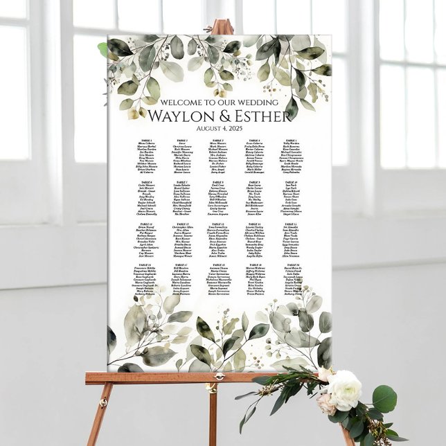 Greenery wedding seating chart find your seat (Creator Uploaded)