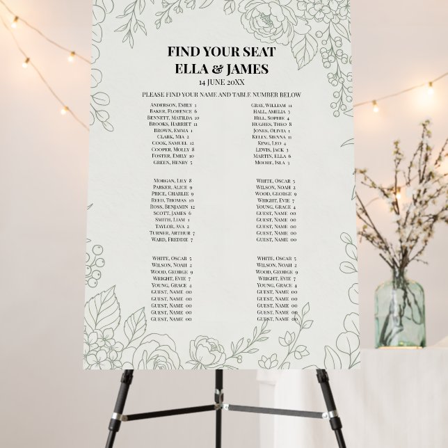 Greenery Wedding Seating Chart Sign (In Situ (Stand))